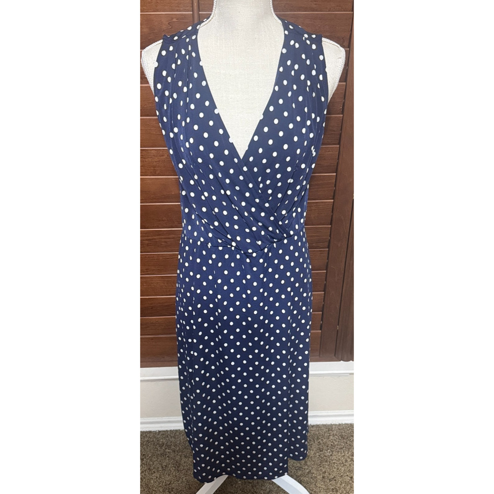 ModCloth navy blue polka dot Dress Midi Sleeveless Career Office Retro Secretary